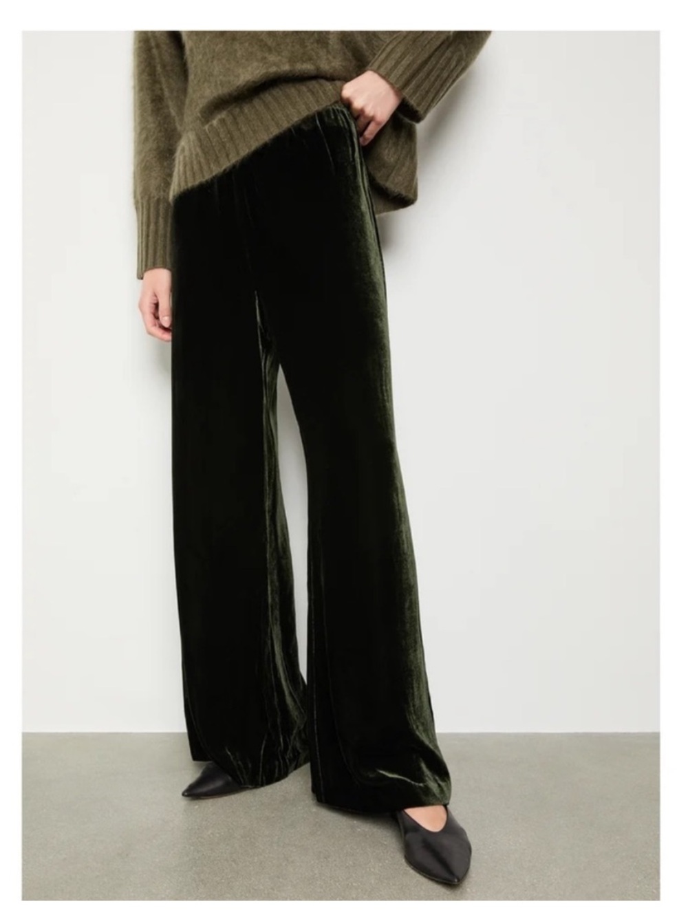 La Ligne Sabine Pant NWT Olive green Velvet Wide Leg High Rise